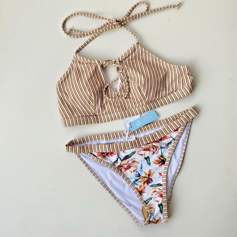 Striped and floral bikini set